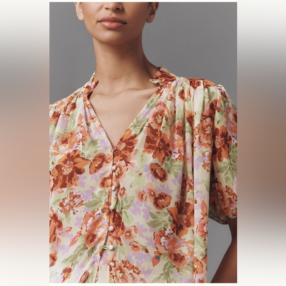 NWT The Estela Short-Sleeve Sheer
Printed Blouse - Picture 4 of 6